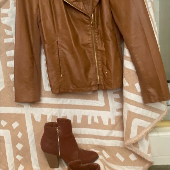 Cognac Vegan Leather Moto Jacket - Picture 2 of 3